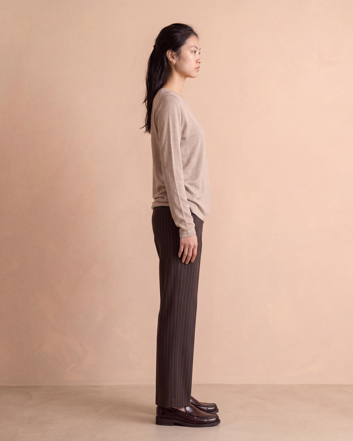 Tee-shirt beige encolure ronde manches longues TOUCH14/14121/022