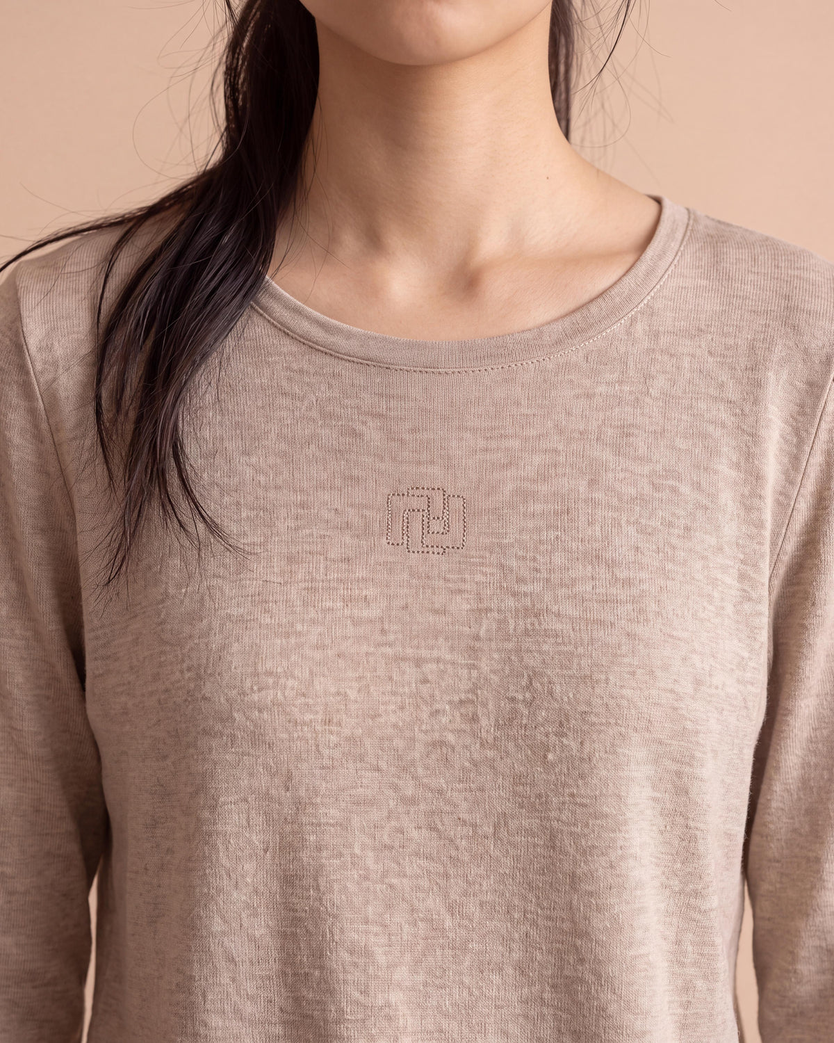 Tee-shirt beige encolure ronde manches longues TOUCH14/14121/022