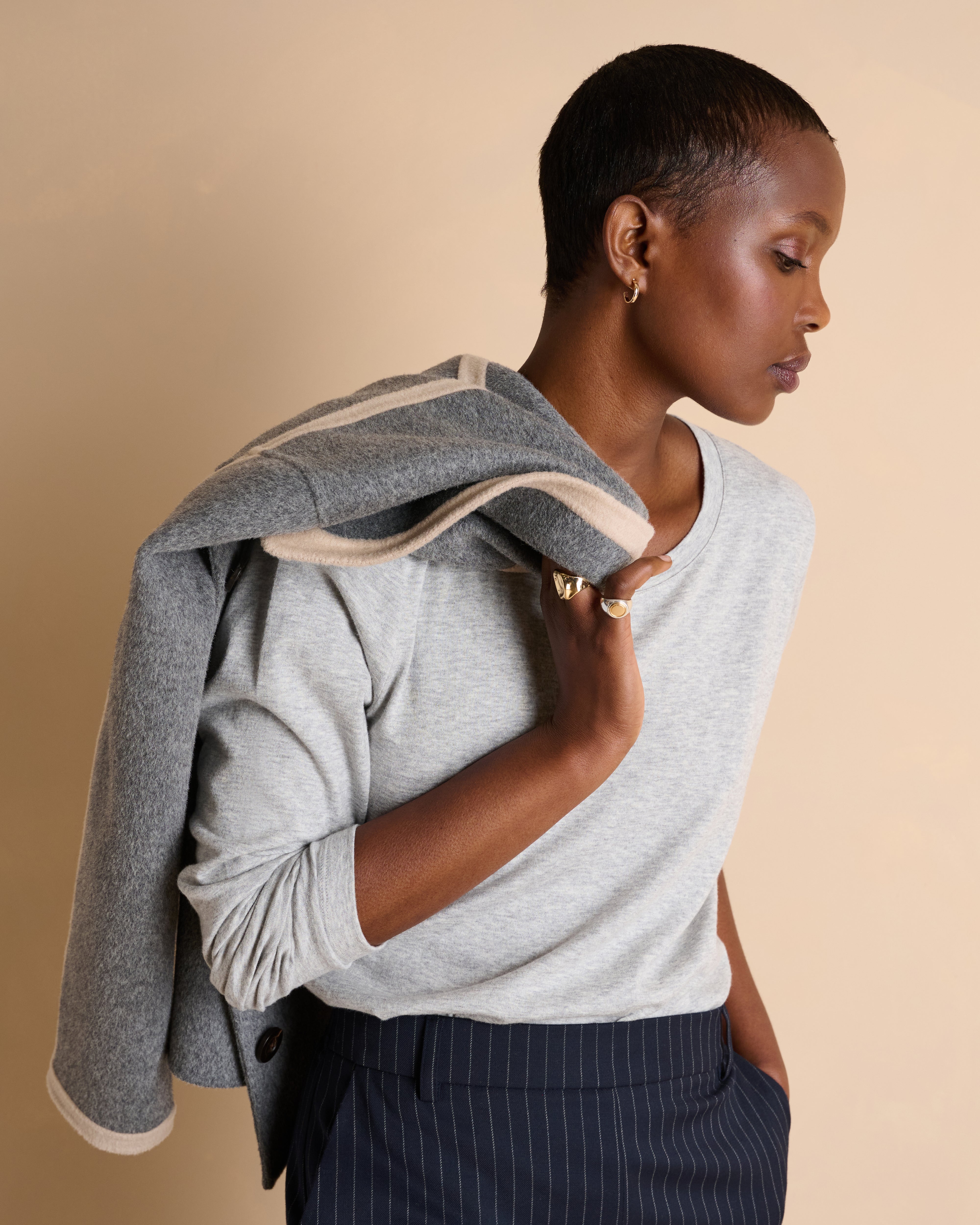Tee-shirt gris encolure ronde manches longues TOUCH14/14121/912