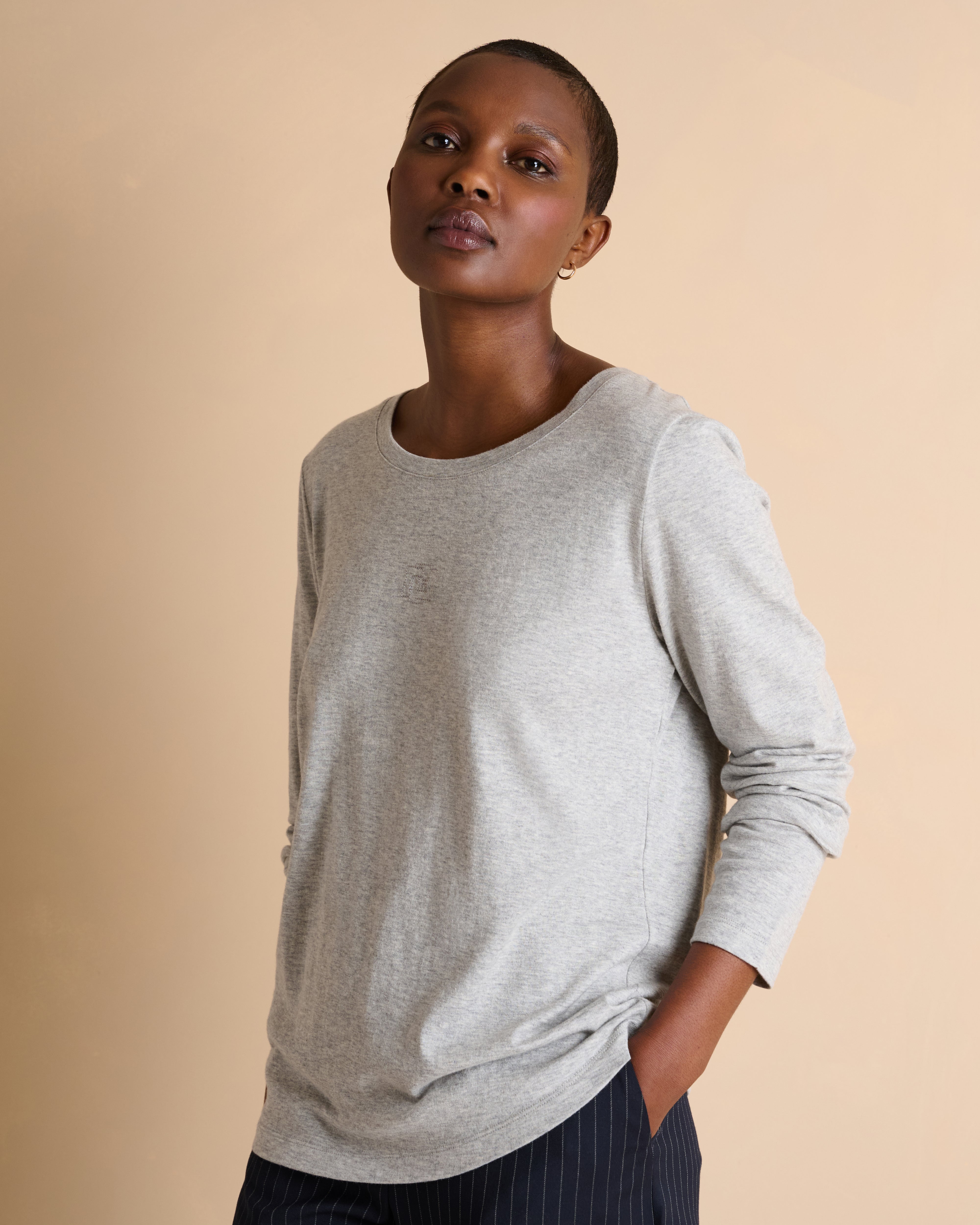 Tee-shirt gris encolure ronde manches longues TOUCH14/14121/912