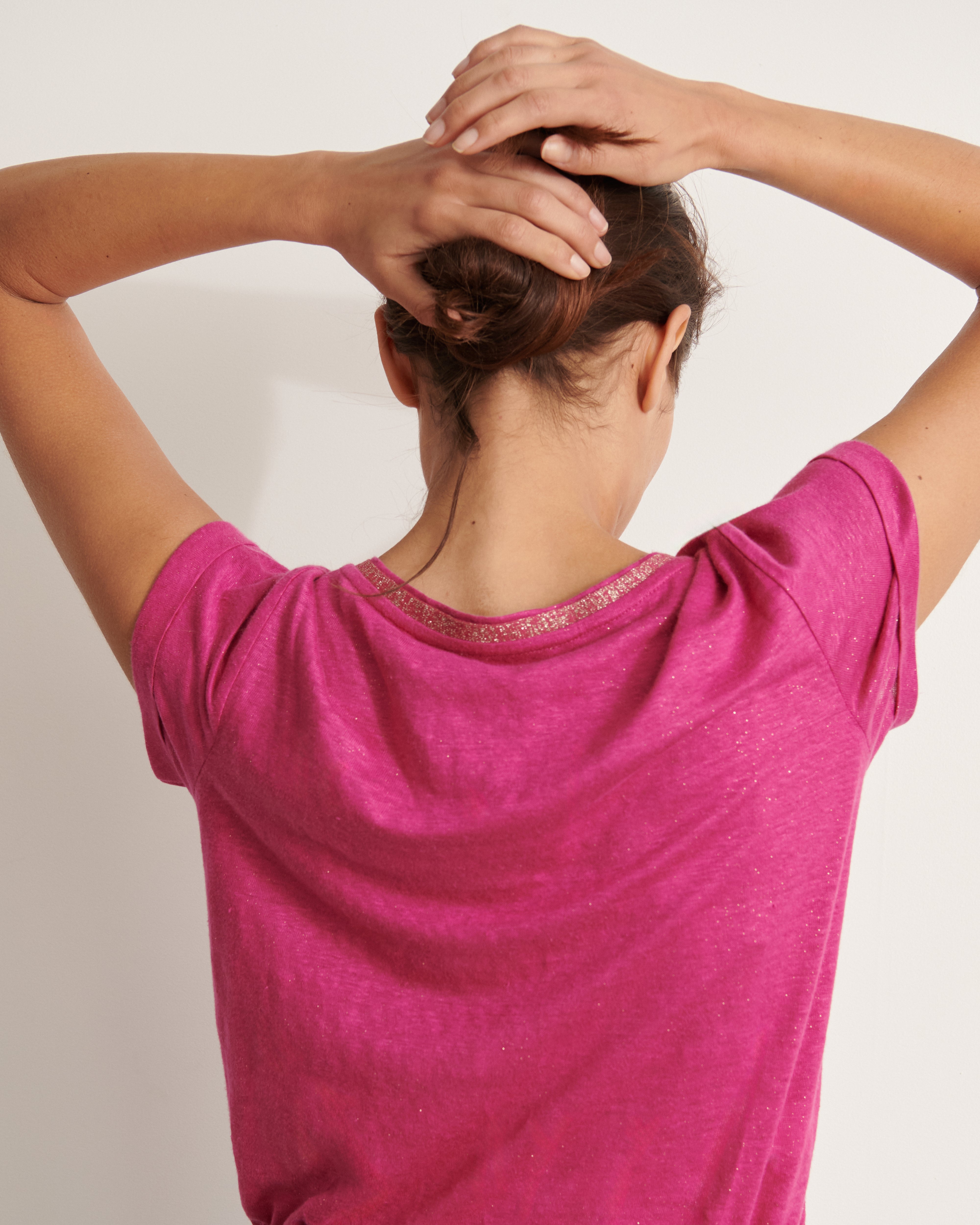tee-shirt en lin irisée rose manches courtes