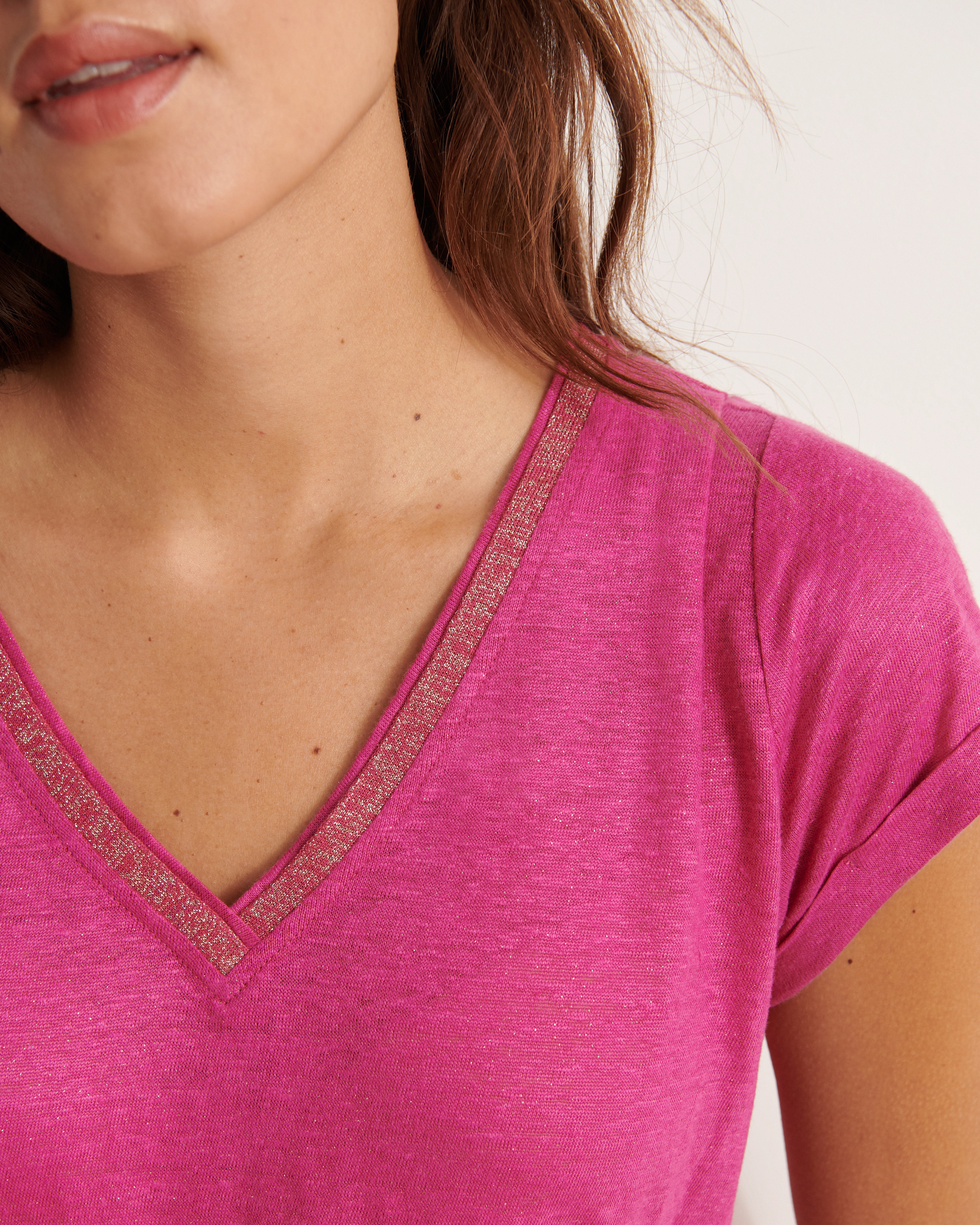 tee-shirt en lin irisée rose manches courtes