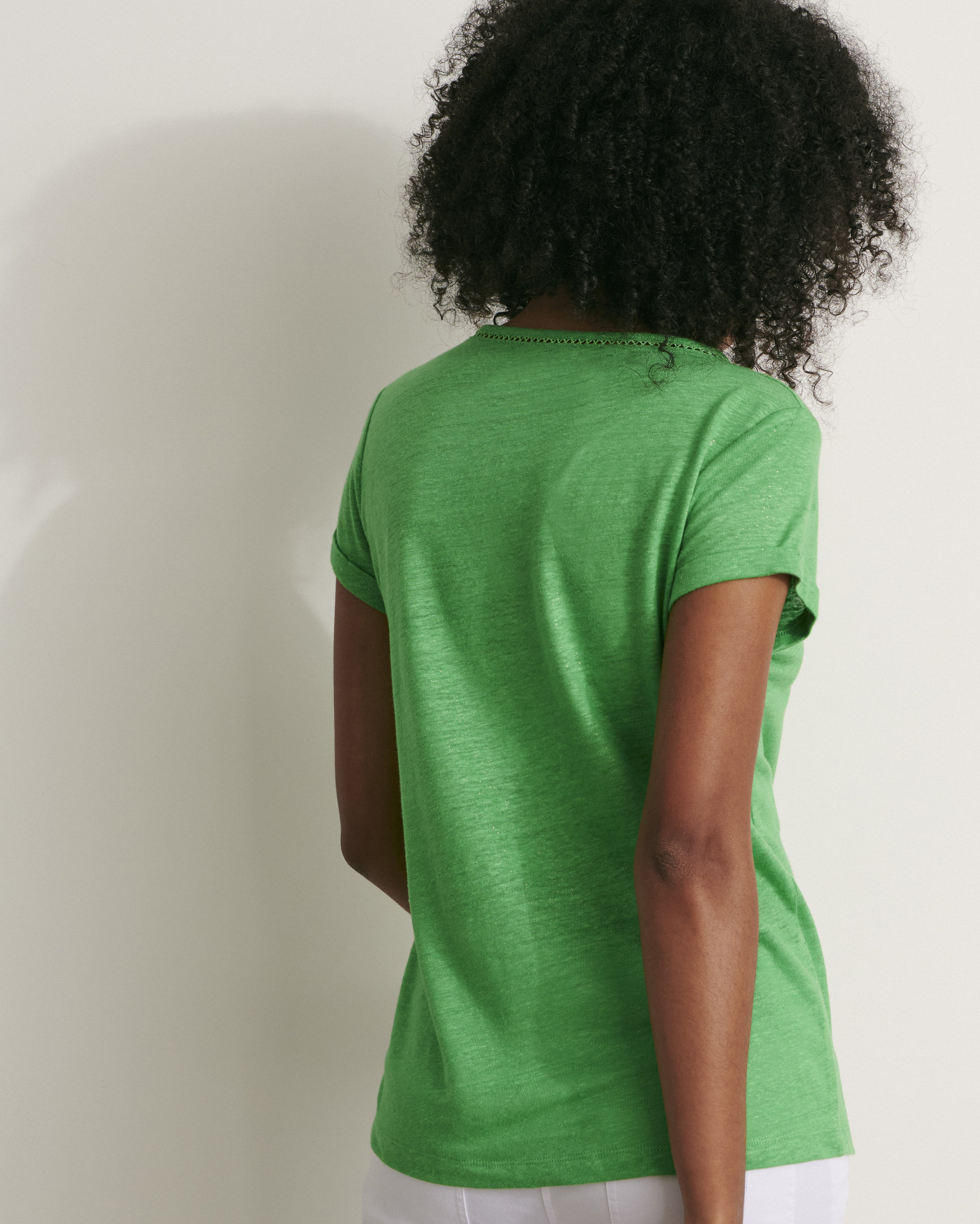 tee-shirt manches courtes vert en lin lavé