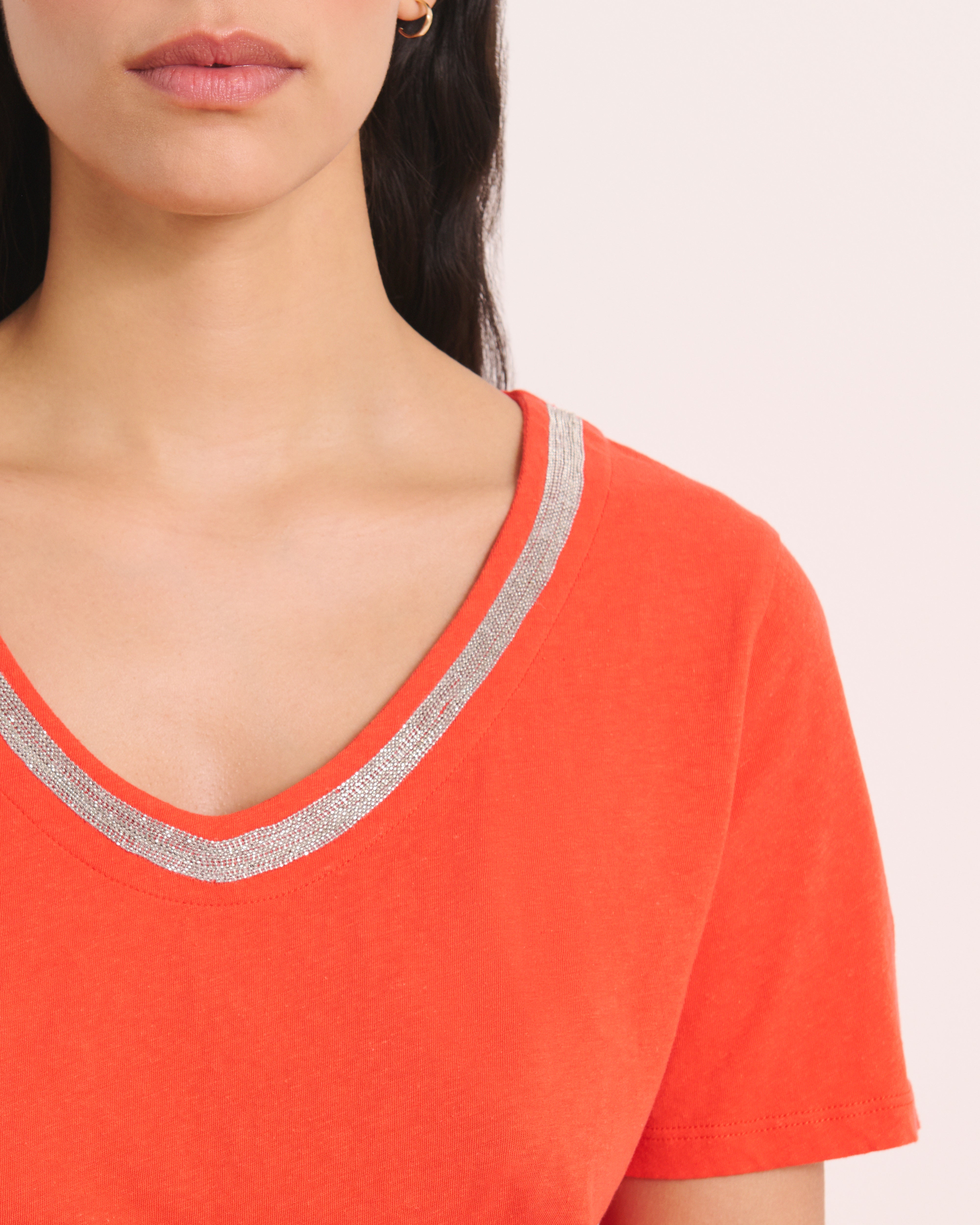 Tee-shirt orange encolure V TZATZIKI/13202/117