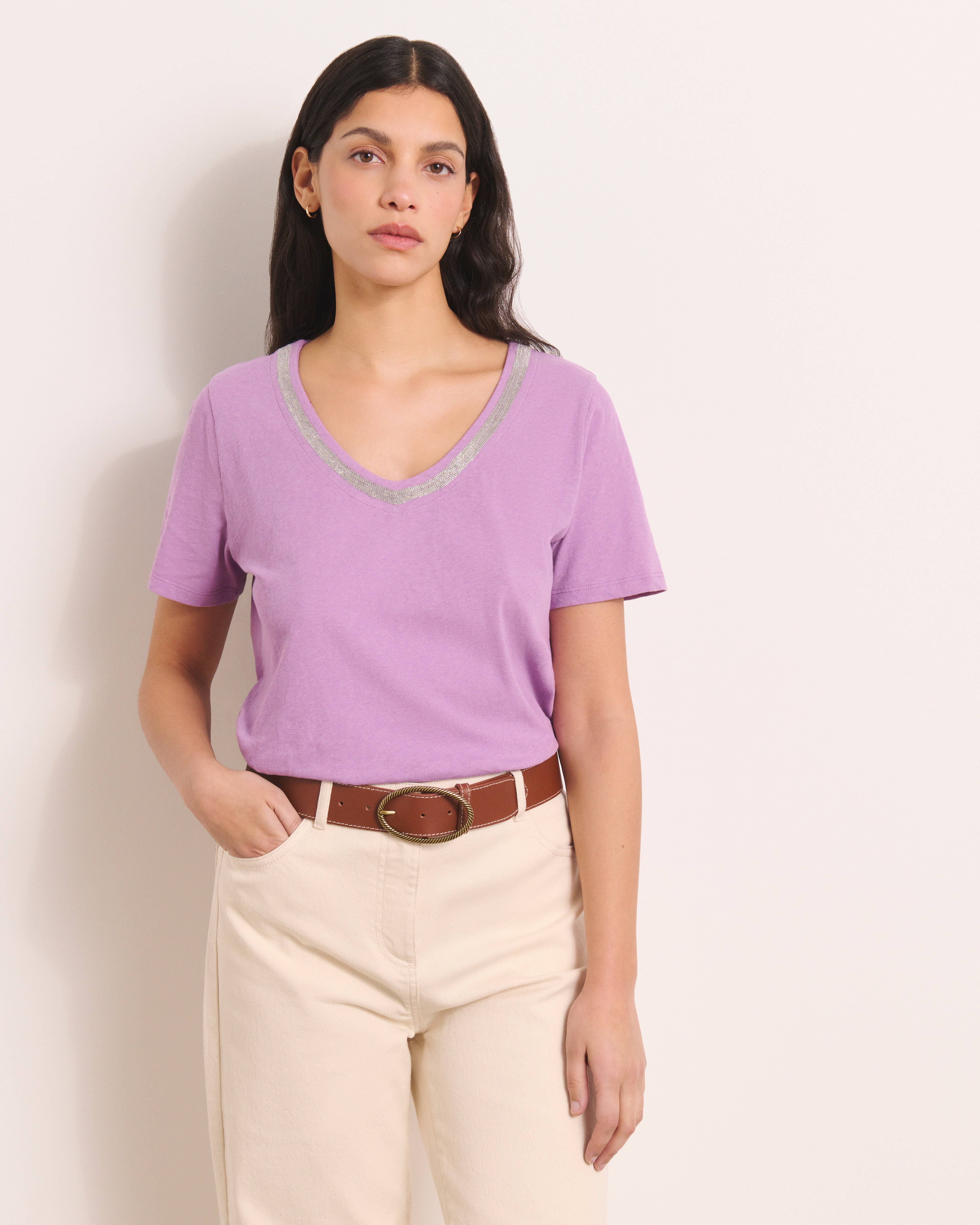 Tee-shirt violet encolure V TZATZIKI/13202/351