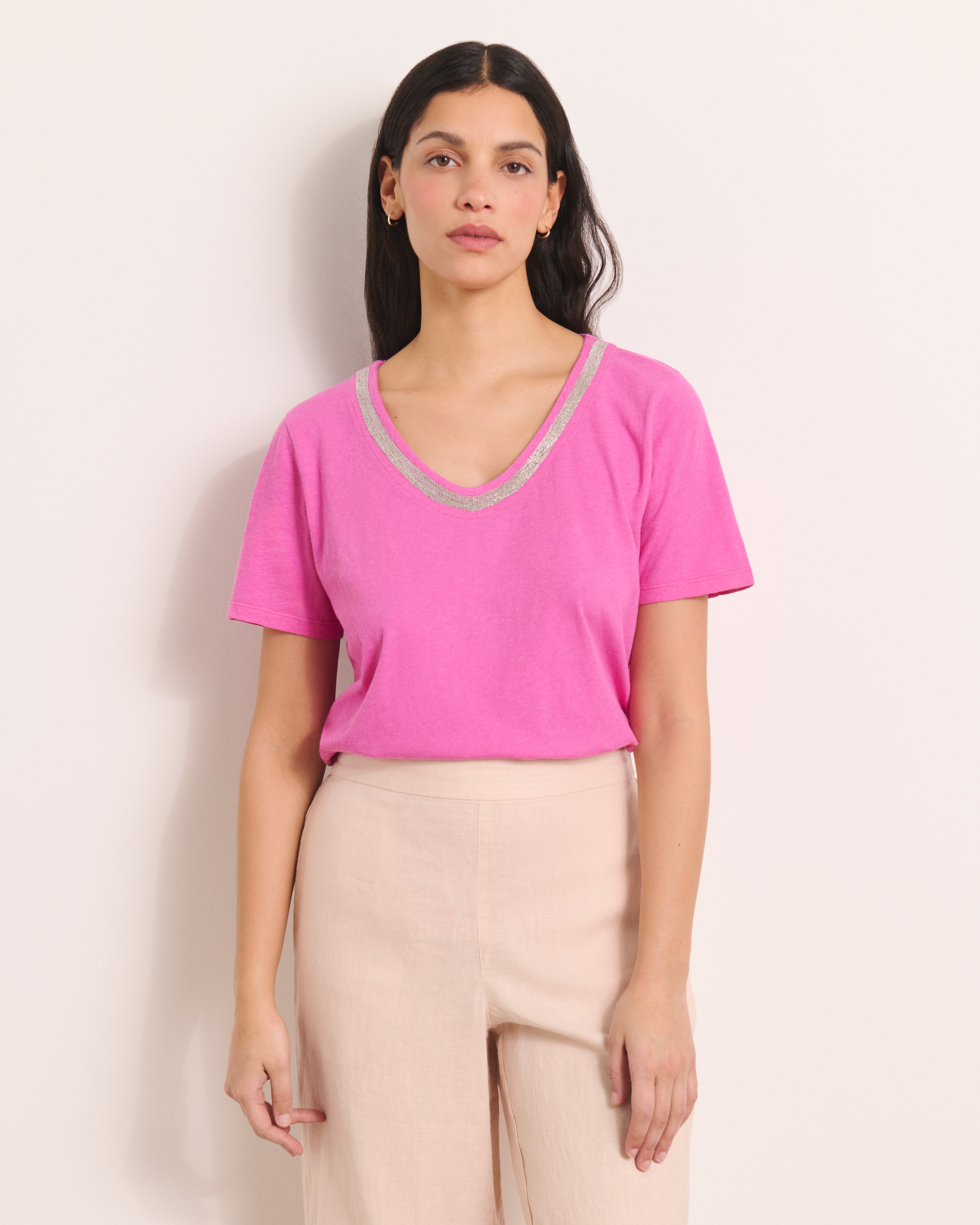 Tee-shirt rose encolure V TZATZIKI/13202/394