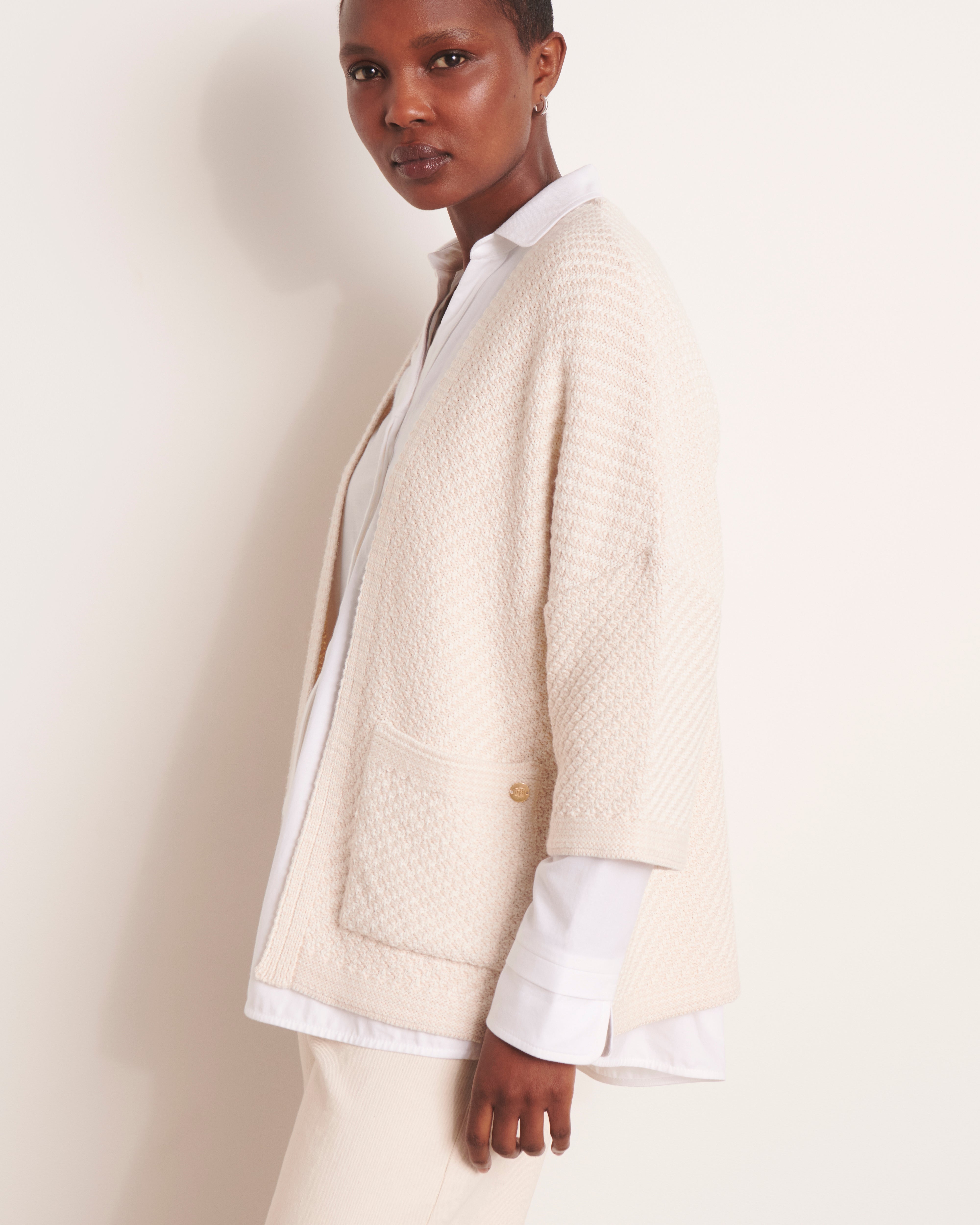 Veste en maille point fantaisie beige creme