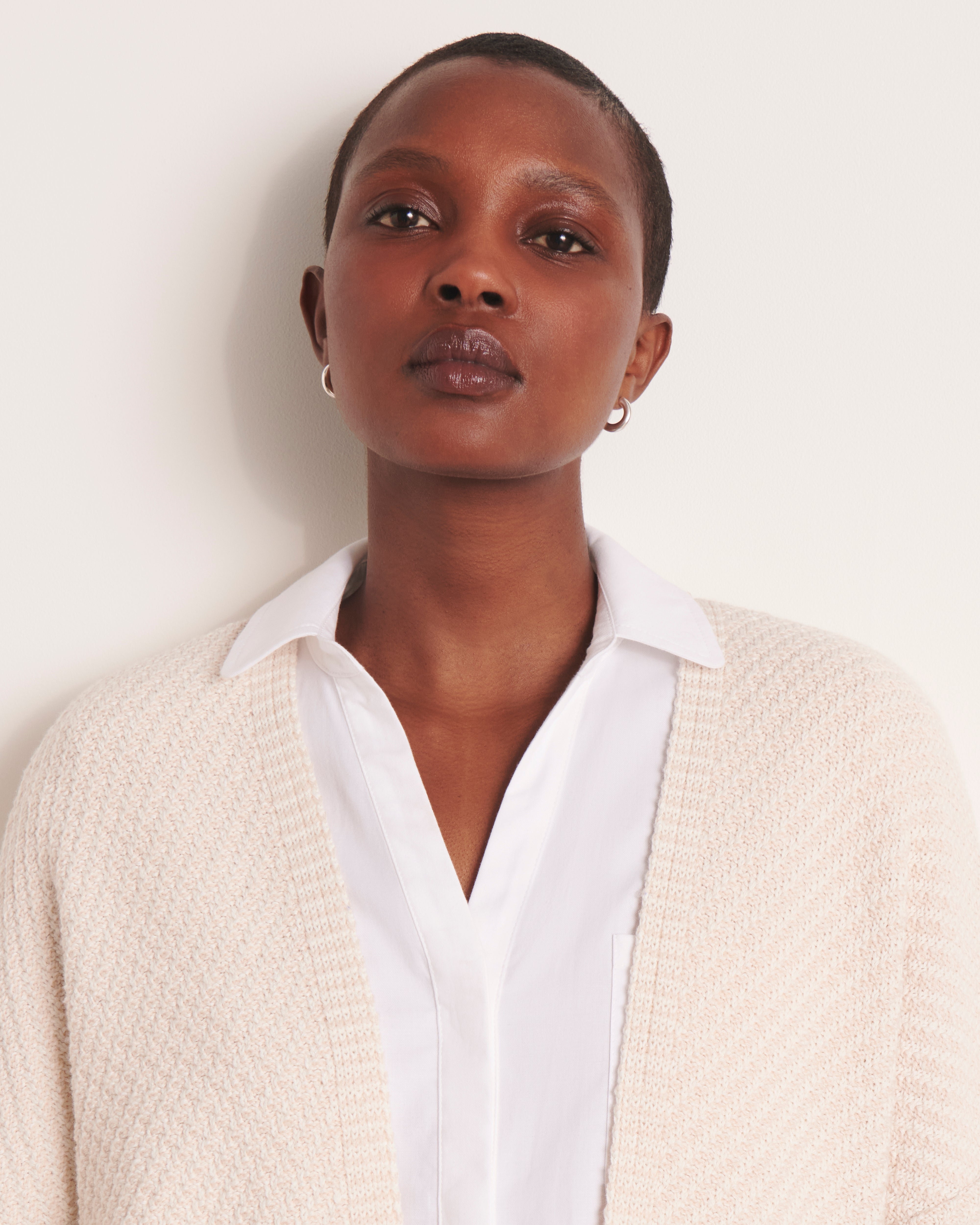 Veste en maille point fantaisie beige creme