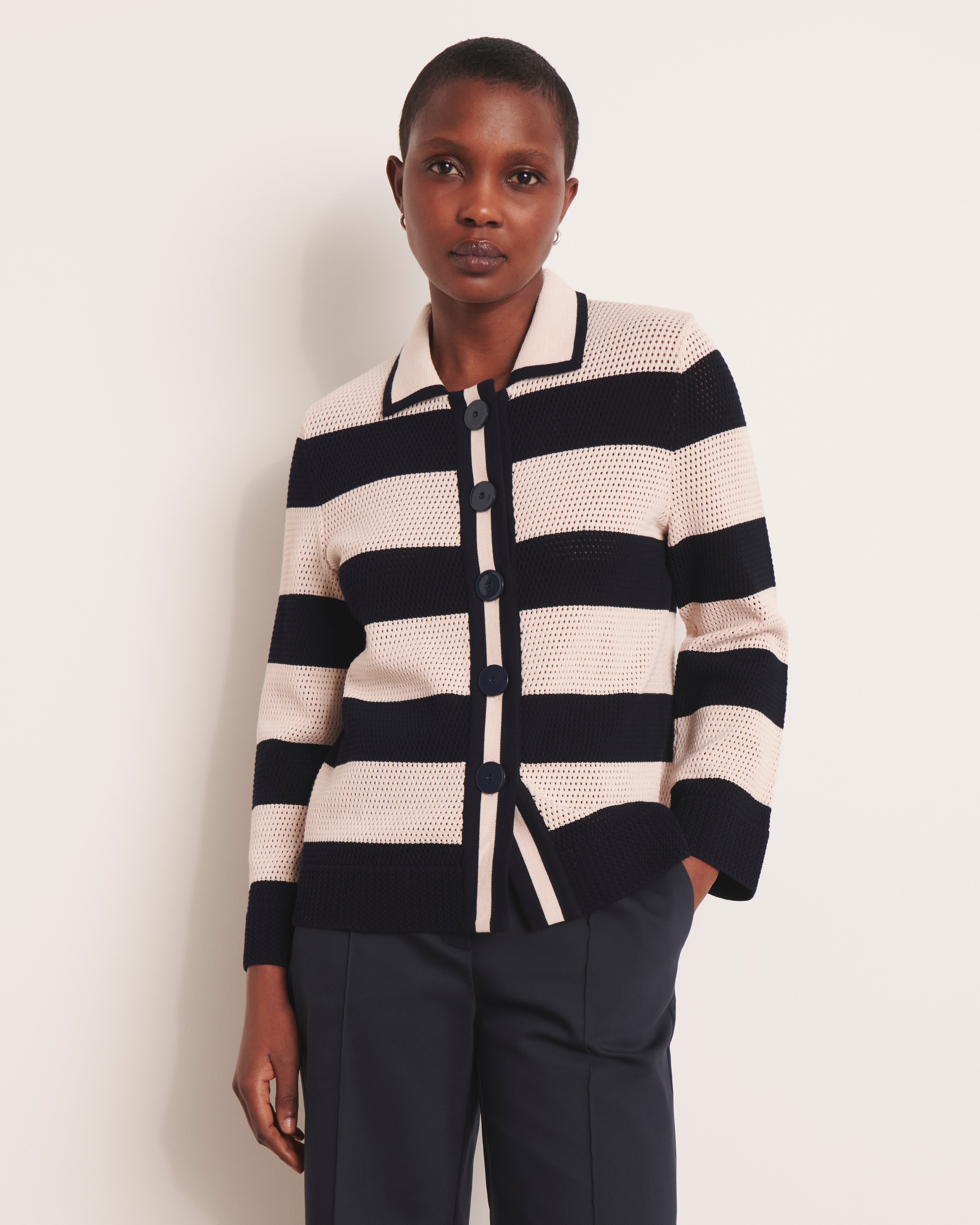 Veste en maille résille graphique VILYA/13024/781