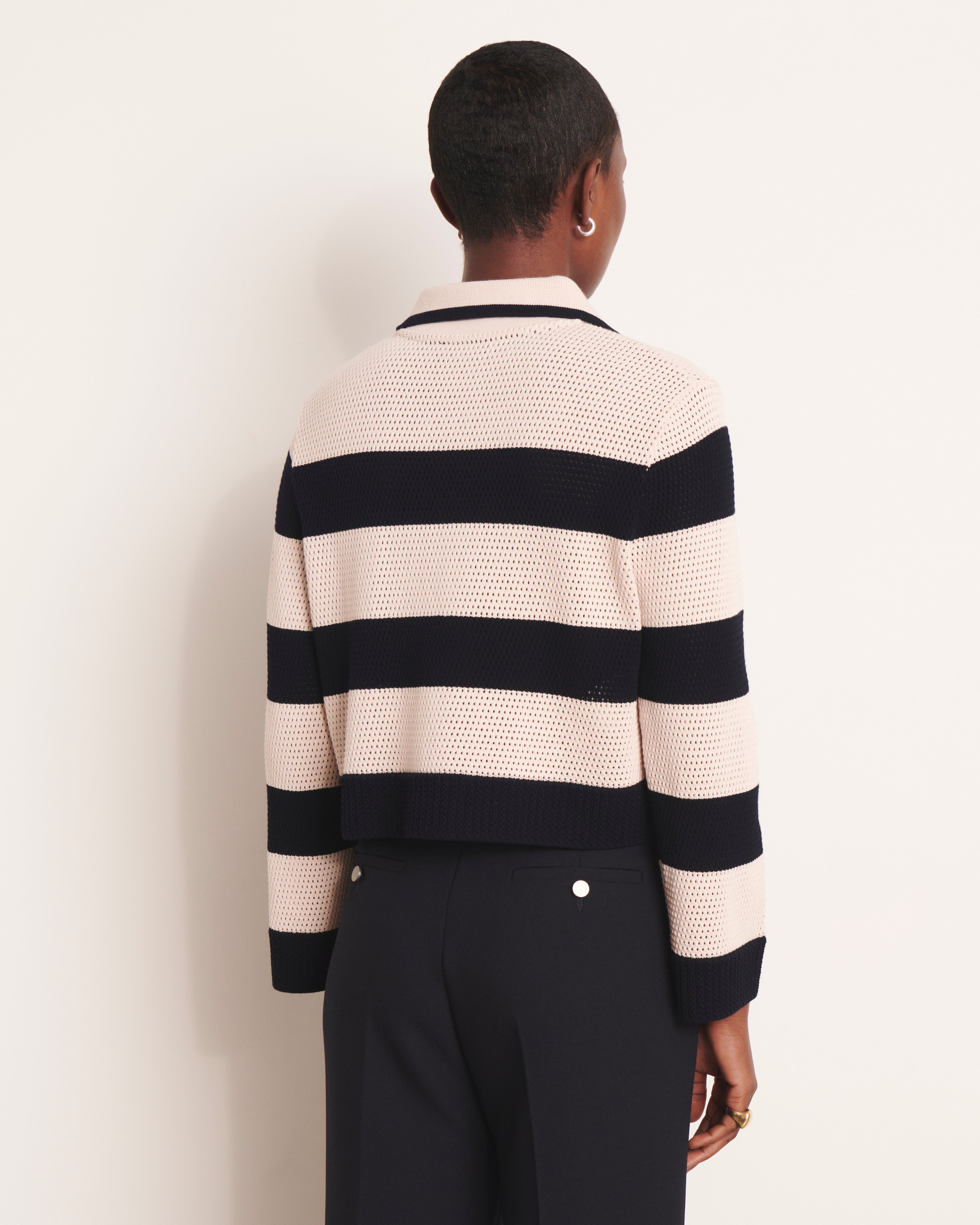 Veste courte en maille résille graphique à rayures