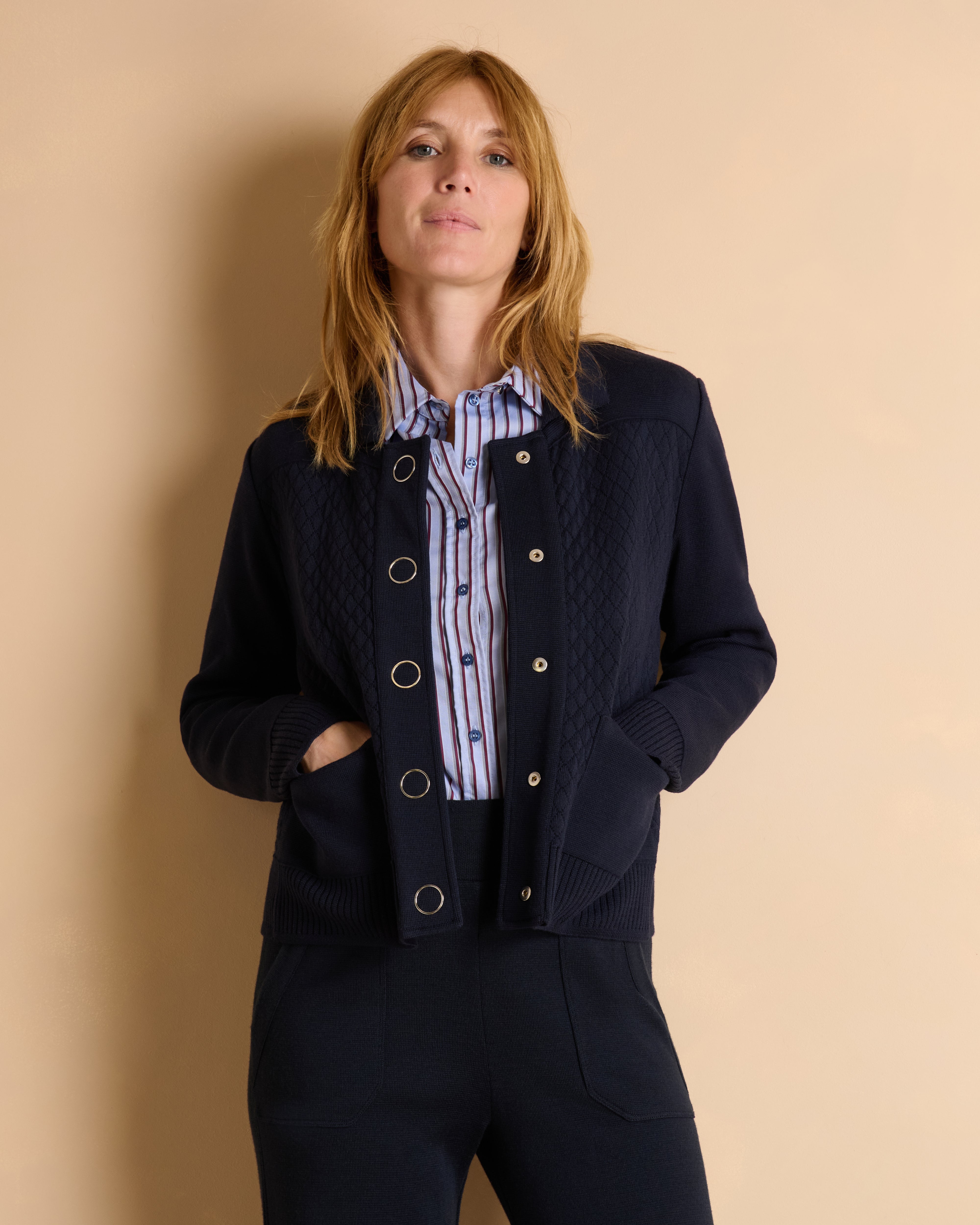 Veste bleu marine en laine boutonnée VIOLAINE1927/14002/319