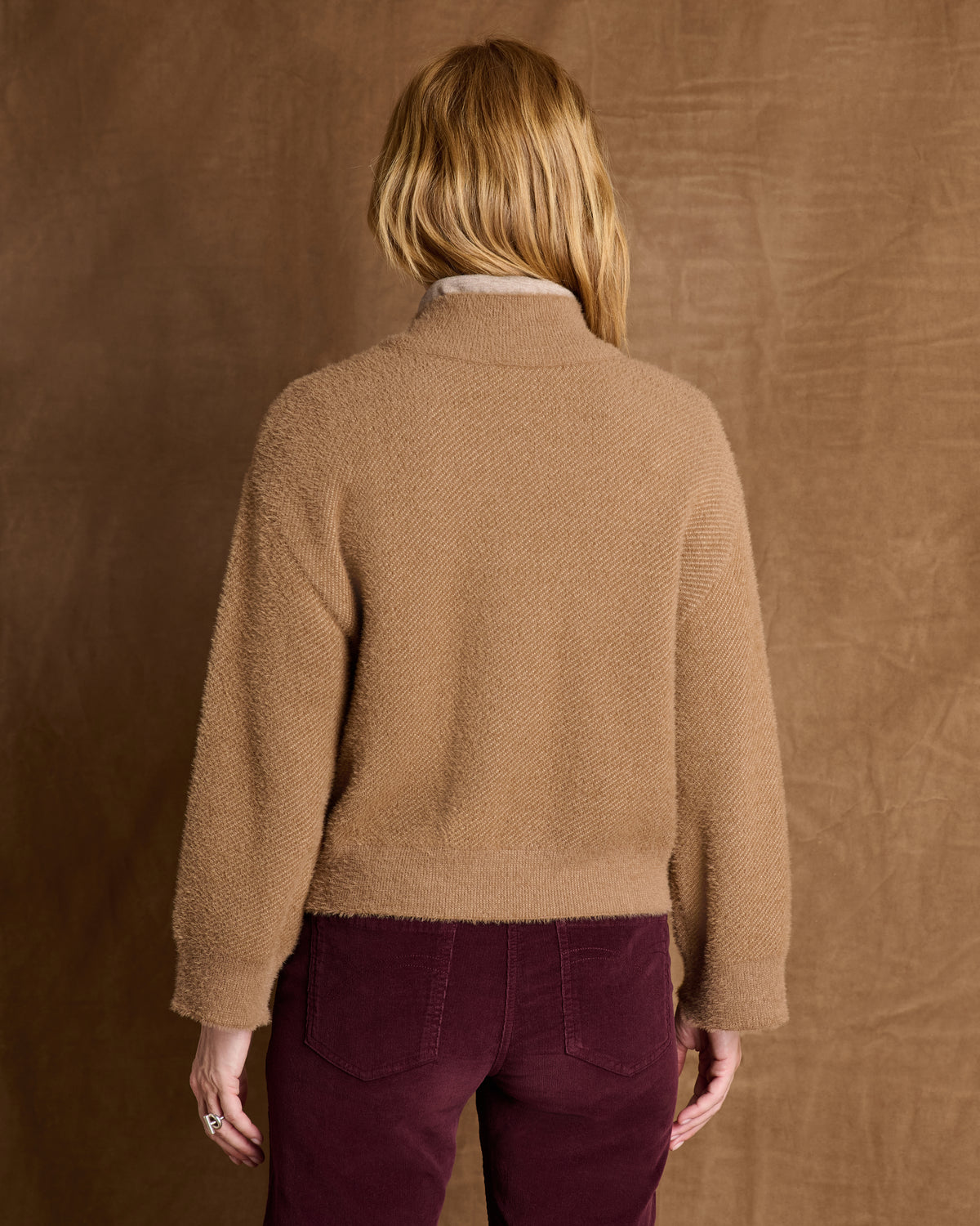 Veste courte marron boutonnée col montant made in France