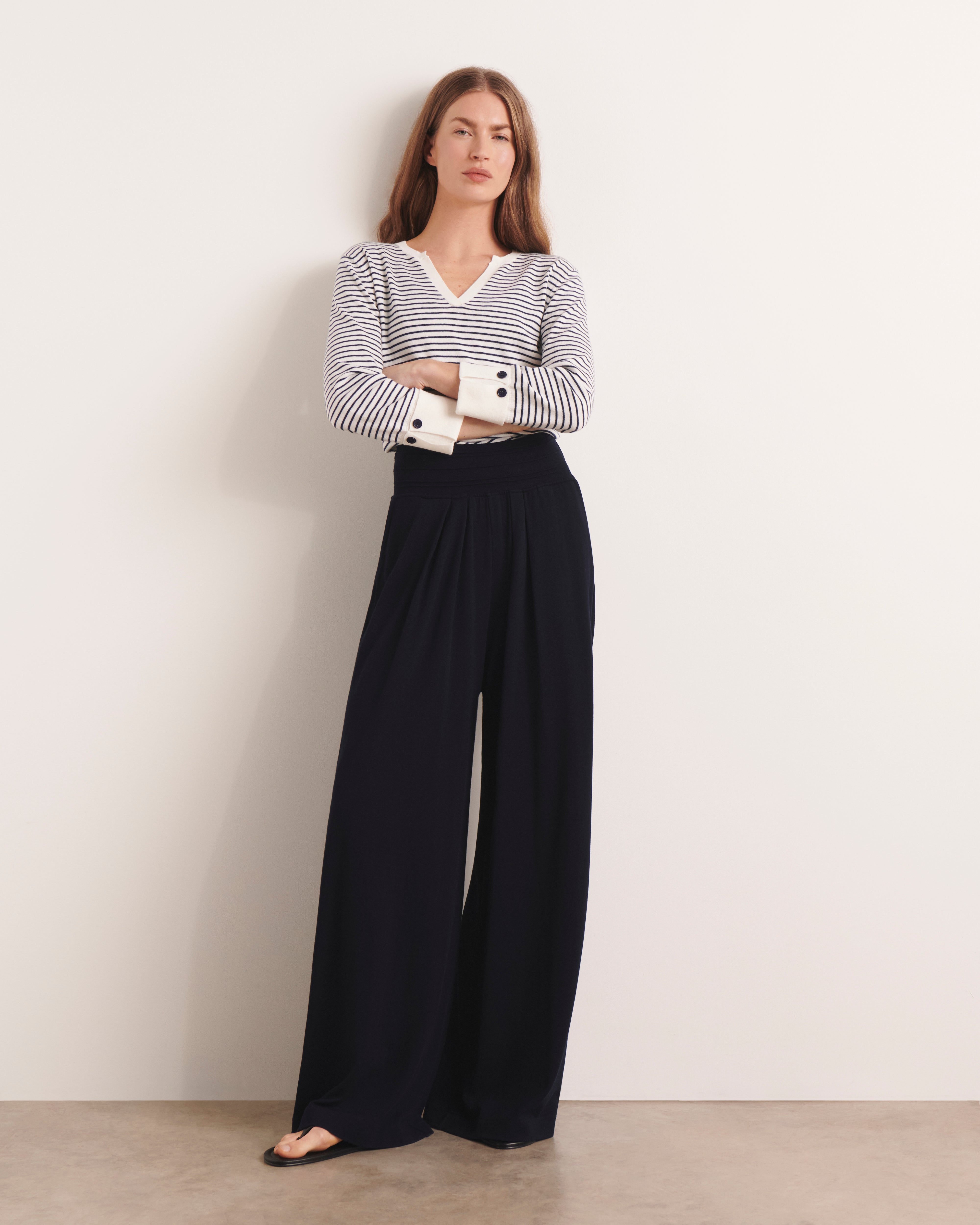 Pantalon large en maille jersey YANG/13042/317