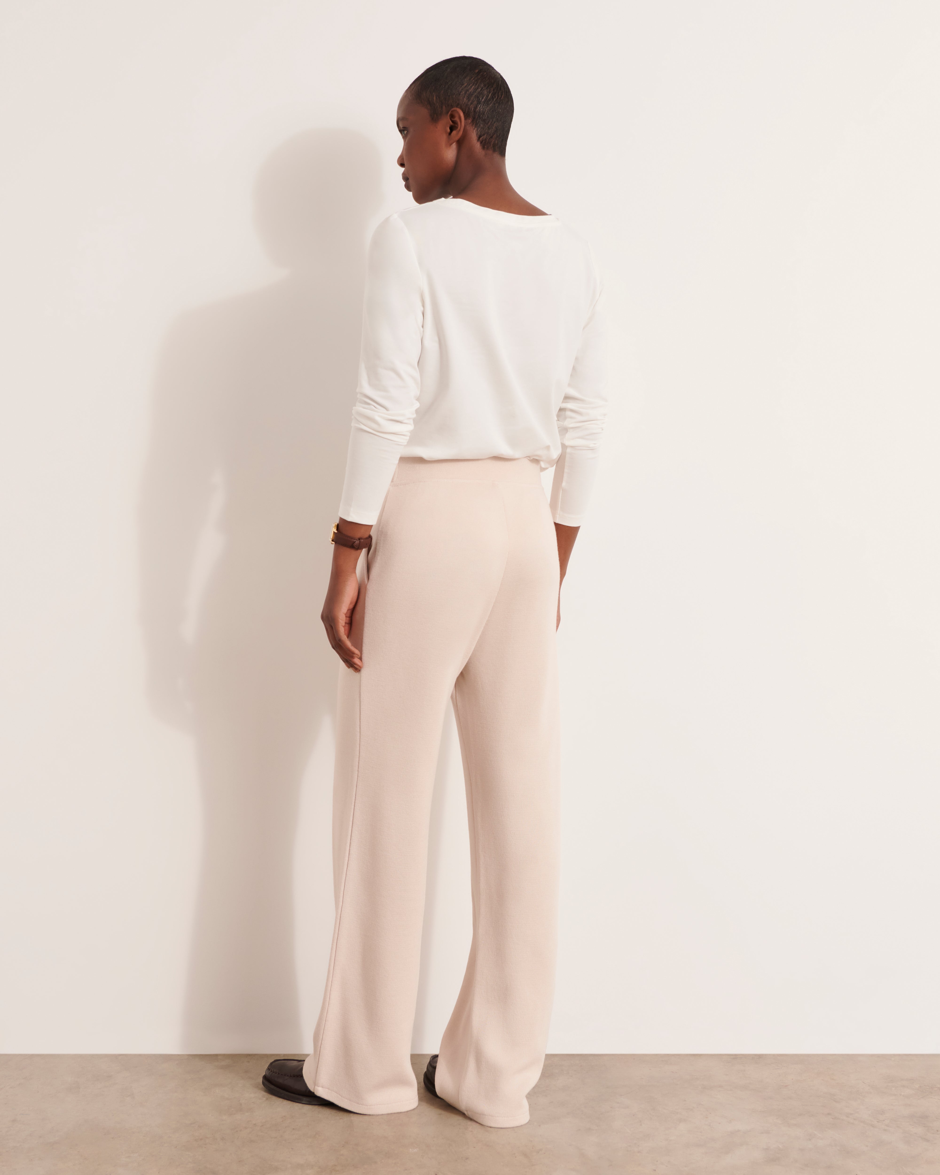 pantalon large en lainé mérinos beige naturel