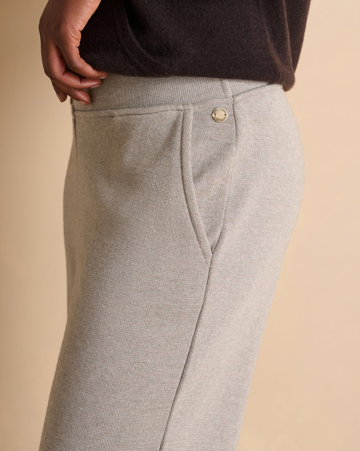 Pantalon beige large en laine mérinos