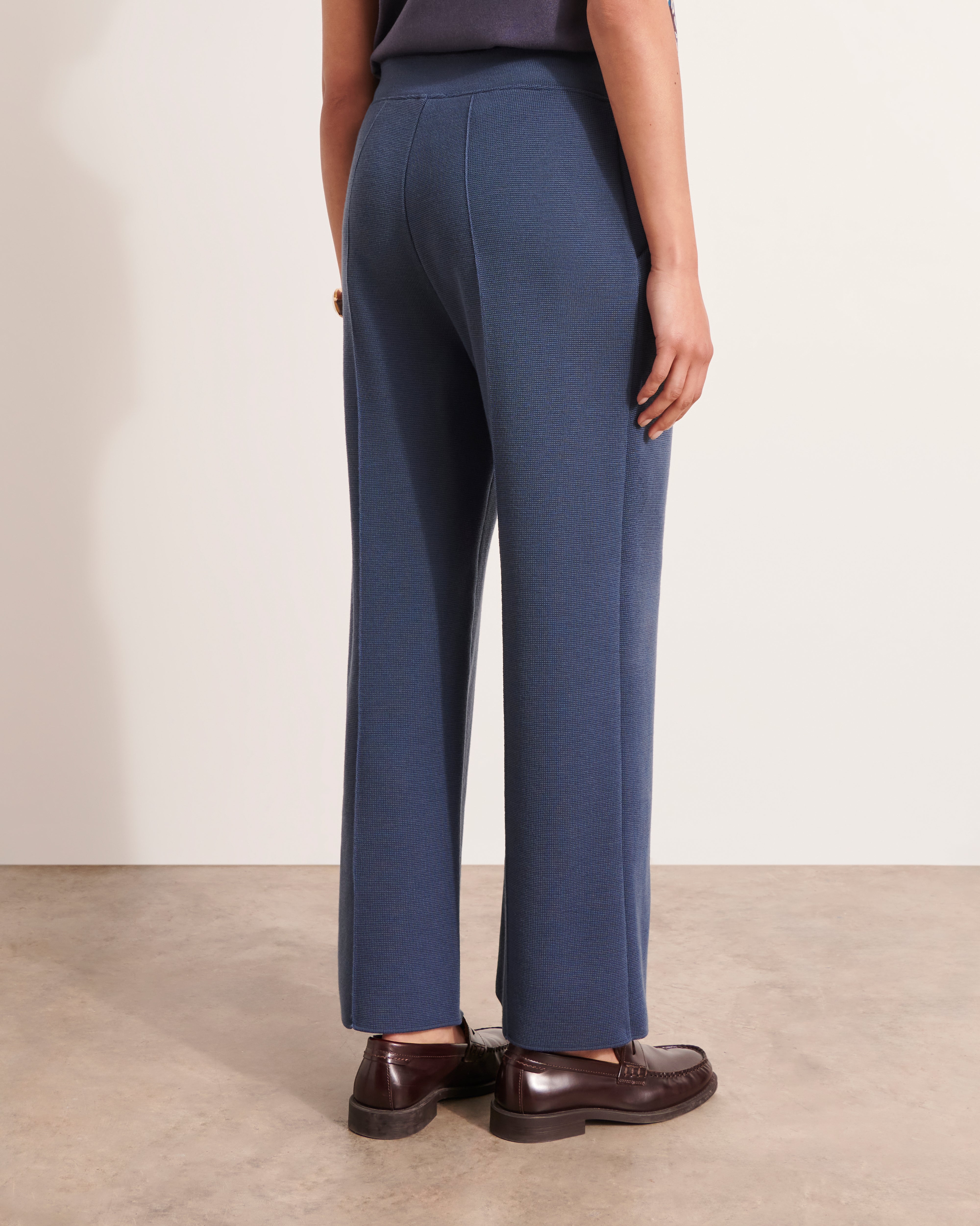 pantalon droit en maille milano bleu