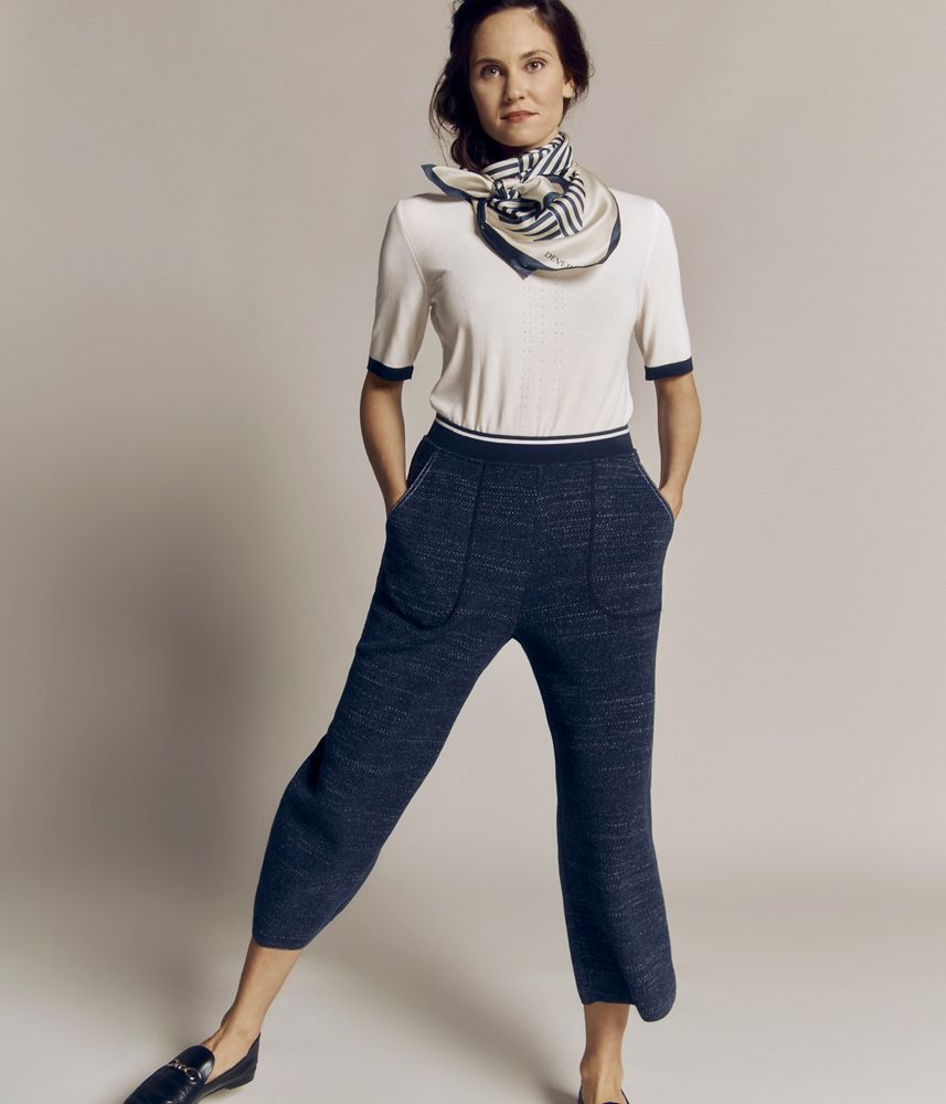 Pantalón punto 7/8 con efecto denim en viscosa y algodón YUCCA/81220/890