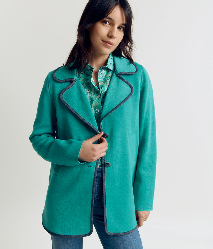 Milano knit pea coat in Merino wool NIAGARA/83032/197