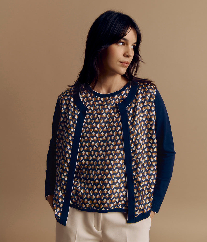 Bi-material knit cardigan GARY/84066/635