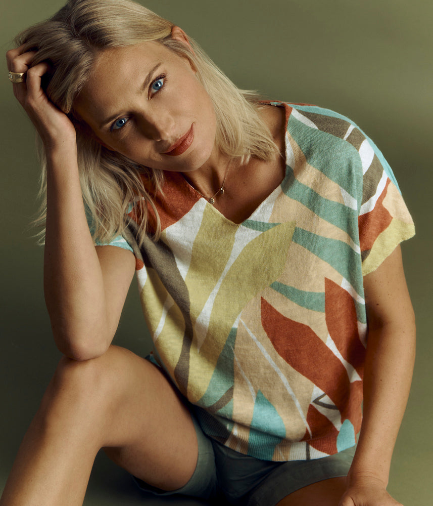 Pull imprimé en coton et lin ALBIZIA/85153/521