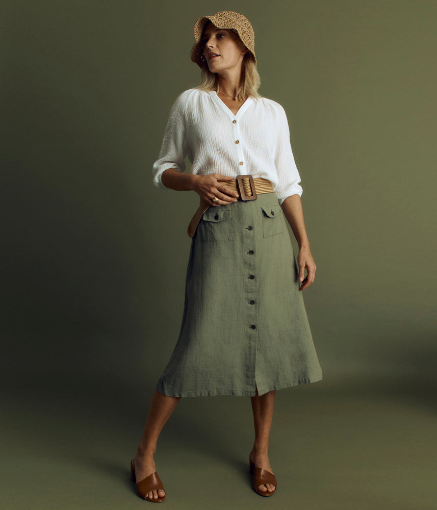 Buttoned linen midi skirt JAMILA/85087/225