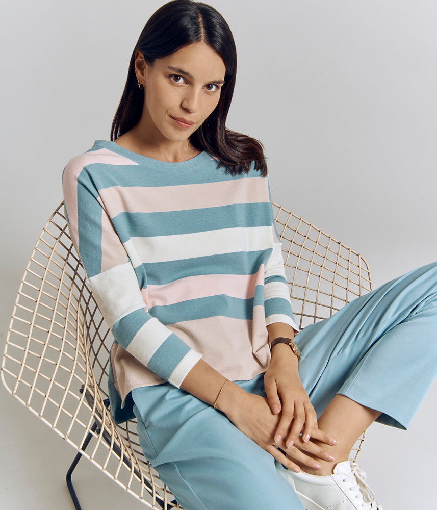 Knit sweater with placed stripes in stretch viscose ALCHIMIE83/83266/881