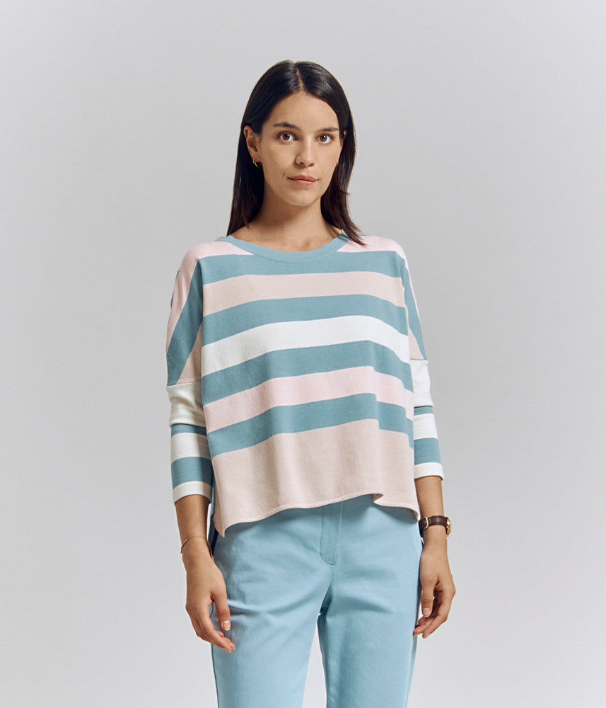 Knit sweater with placed stripes in stretch viscose ALCHIMIE83/83266/881