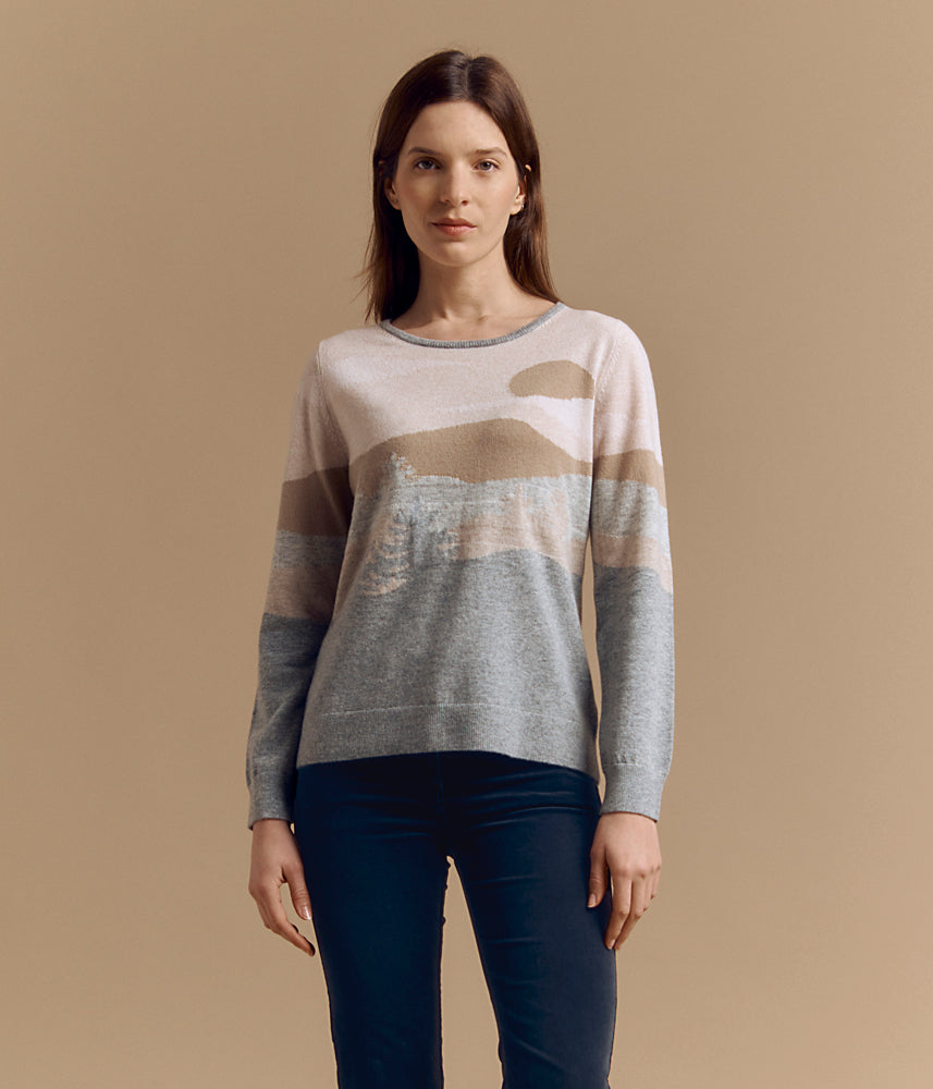Intarsia knit sweater in wool and cashmere ALPES/84097/911