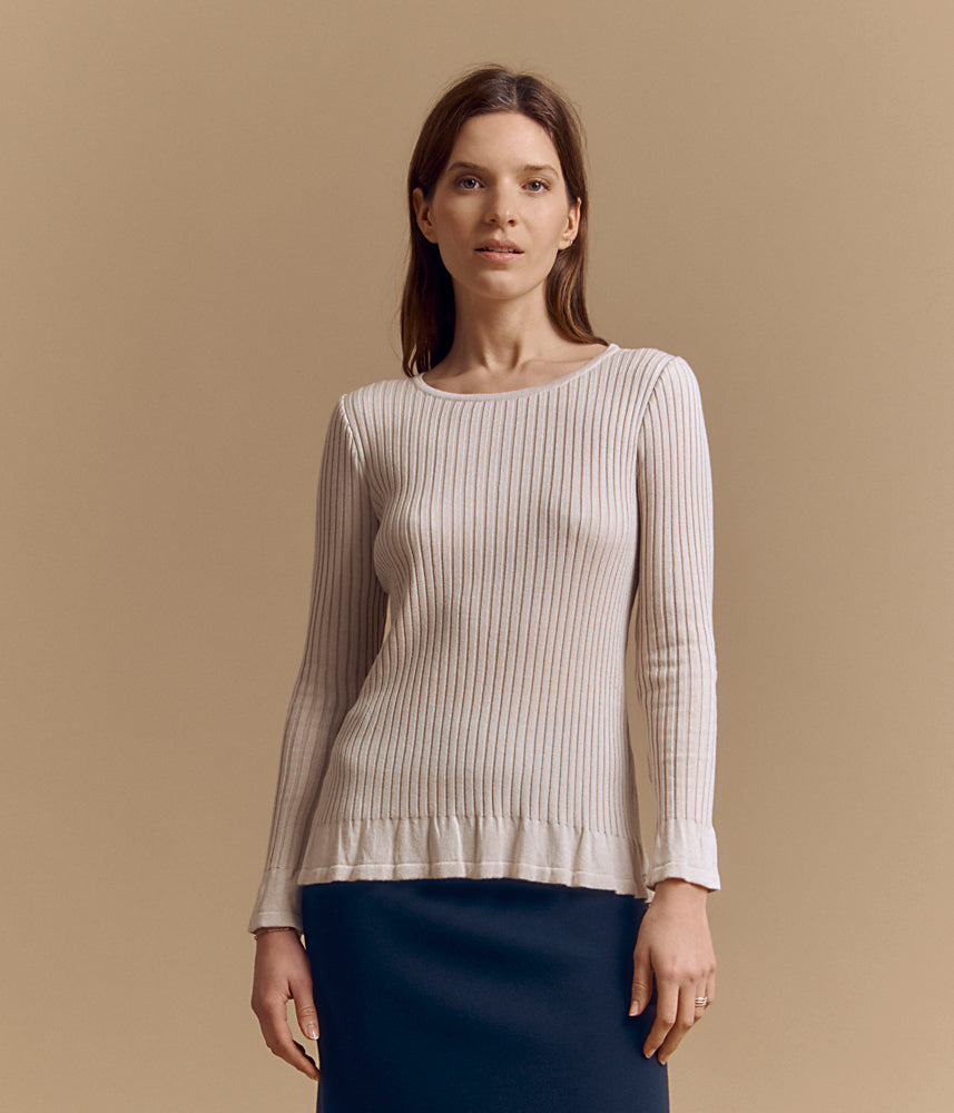 Rib knit sweater in Merino wool and viscose ARIA/84163/015