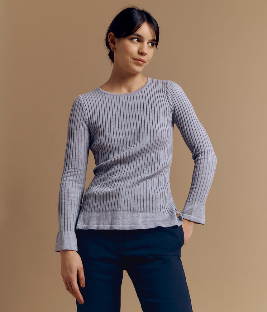 Ribbed knit sweater in Merino wool and viscose ARIA/84163/912