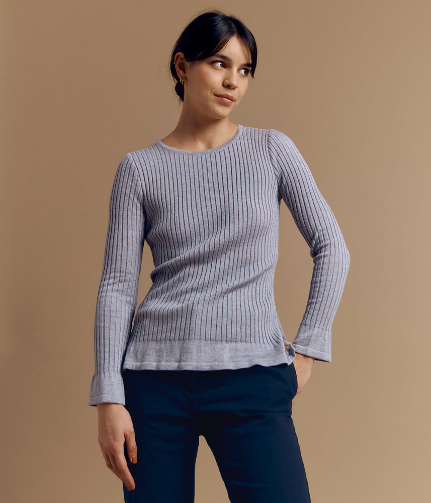 Pull maille côtes en laine Mérinos et viscose ARIA/84163/912