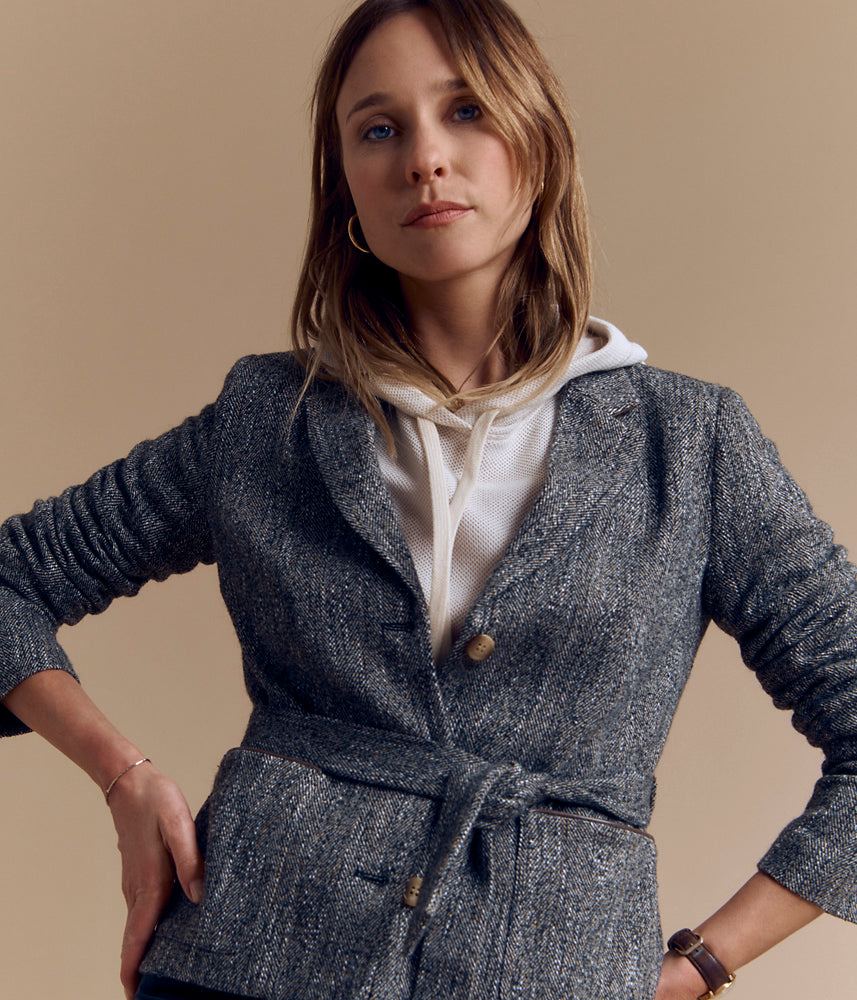 Blazer ceinturé tweed en laine BITWEED/84133/540