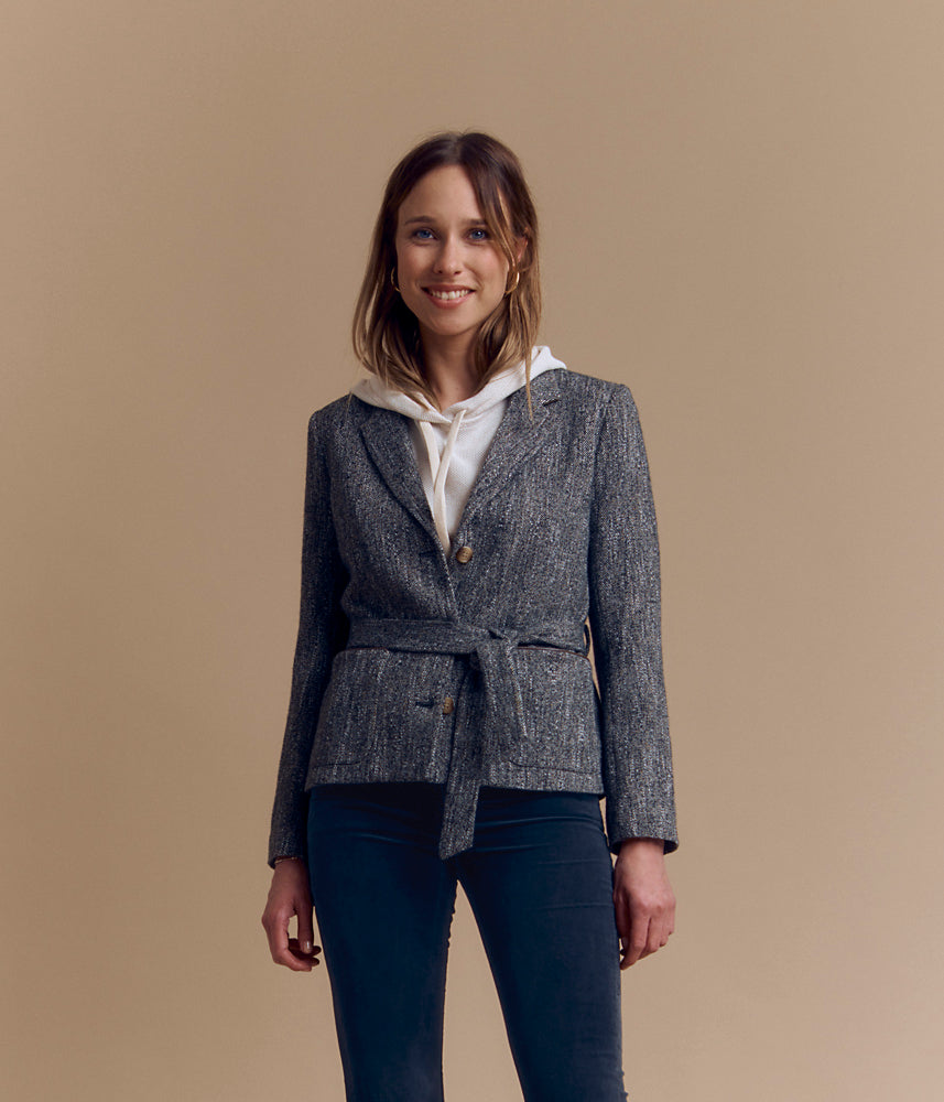 Blazer ceinturé tweed en laine BITWEED/84133/540