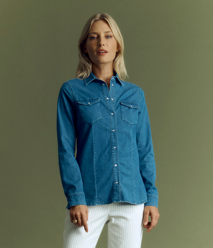 Share 176+ stretch denim shirt womens latest