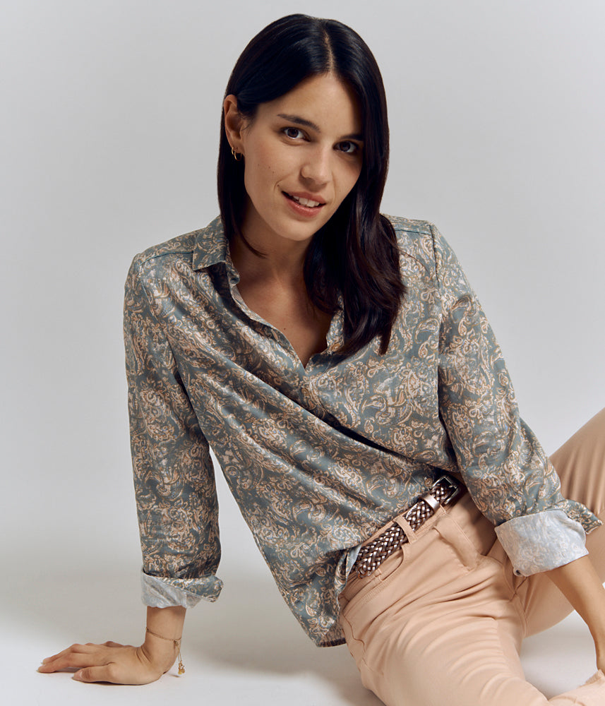 Printed blouse in ecological cotton CHARNEL-T8304/83206/276