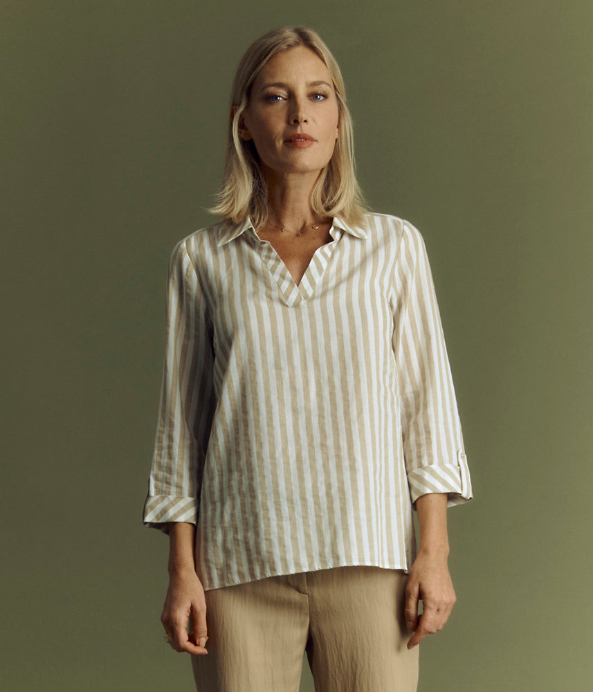 Cotton and linen striped shirt CURACAO/85208/521