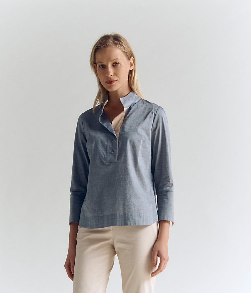 Two-tone end-on-end cotton shirt CURCUMA/83088/425