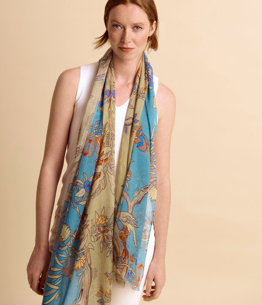 Printed cotton and linen stole EVENTAIL/85319/550