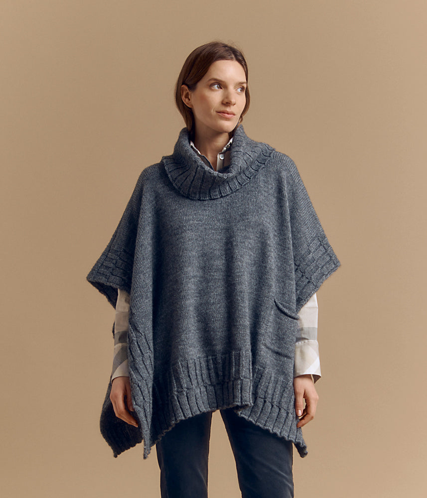 Turtleneck knit cape in wool and alpaca GENKA/84245/911