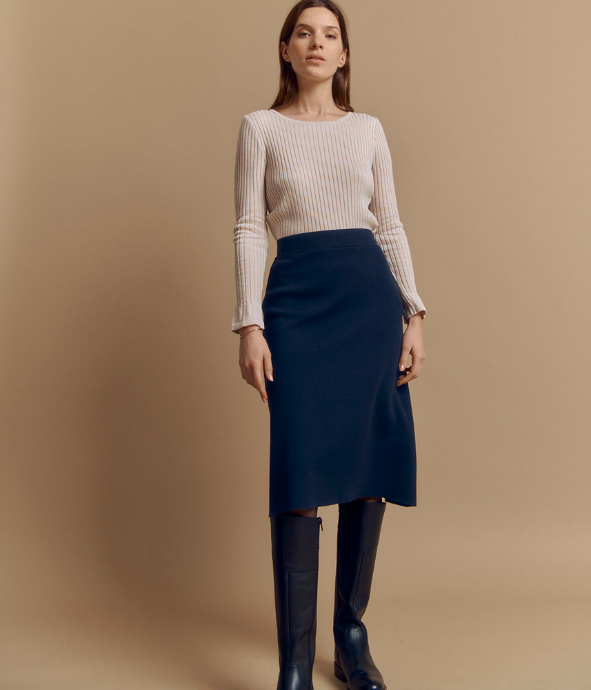Flared knit skirt in Merino wool IMPERIA/84227/317