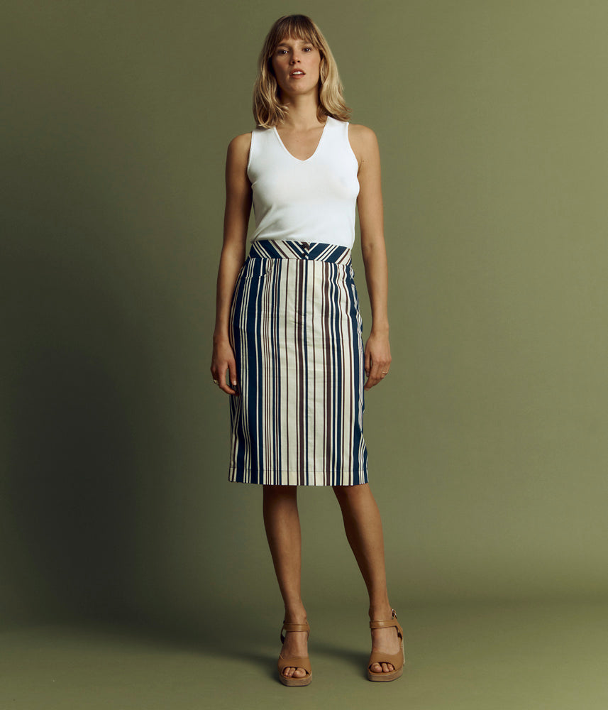 Straight striped stretch cotton skirt JULIA/85239/531