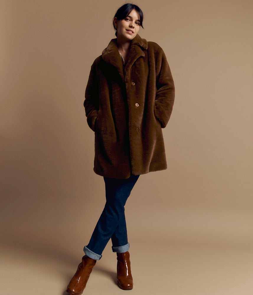 Mid-length faux fur coat MOKA/84120/085