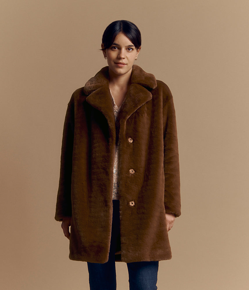 Mid-length faux fur coat MOKA/84120/085