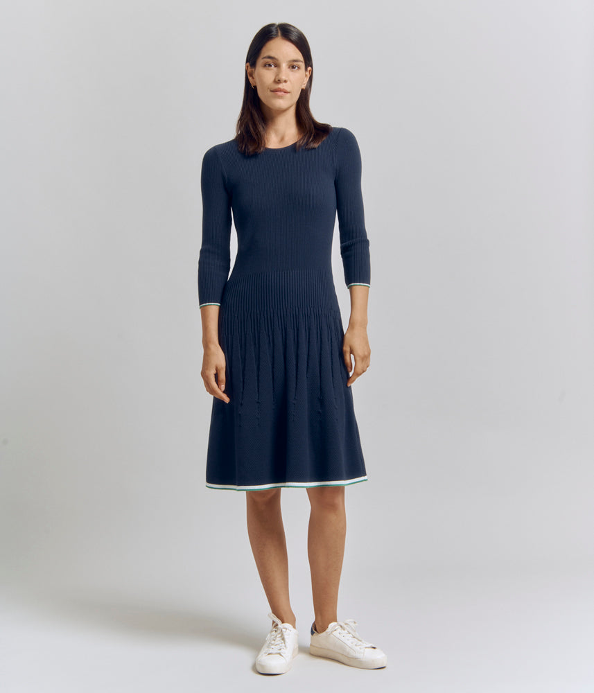 Rib knit dress with pleated effect in stretch viscose OCEANIE83/83244/886
