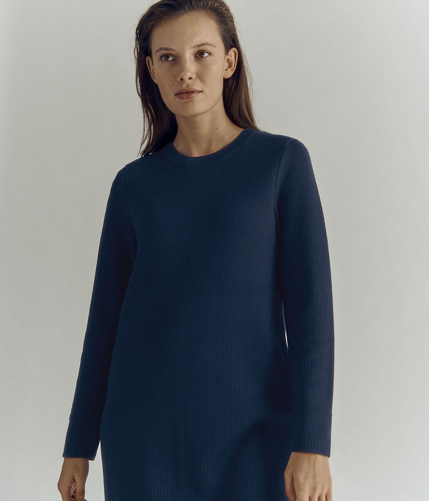 Vestido de canalé Oxford en lana Merino OPTIQUE/82113/886