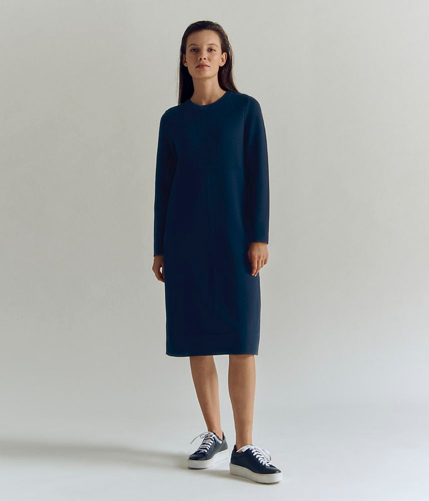 Vestido de canalé Oxford en lana Merino OPTIQUE/82113/886