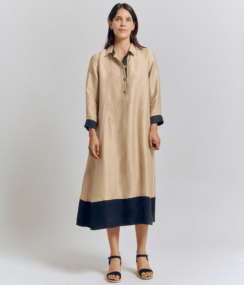Mid-length dress in viscose and linen RILUNAR/83101/531
