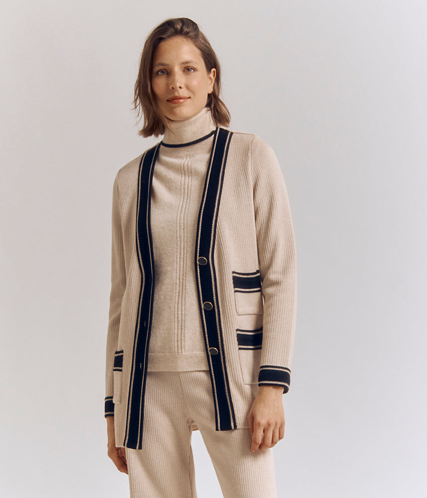 Oxford ribbed jacket in viscose and ecological Merino wool VISUEL/82124/781